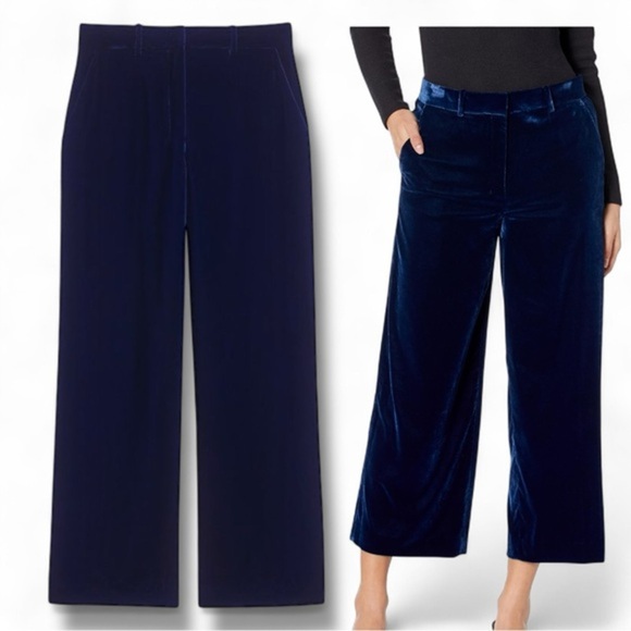 DESIGNER Theory Velvet Relax Straight Wide Cropped Pant Blueberry SZ 4 NWT - Picture 3 of 6